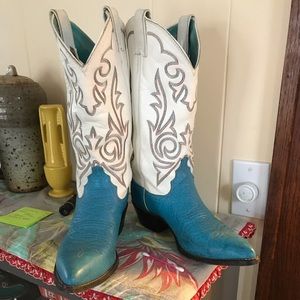Turquoise and white cowboy boots